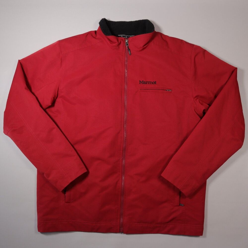 Marmot Men's XL Red Zip Jacket Cordura Nylon Pockets Fleece Lined Coat